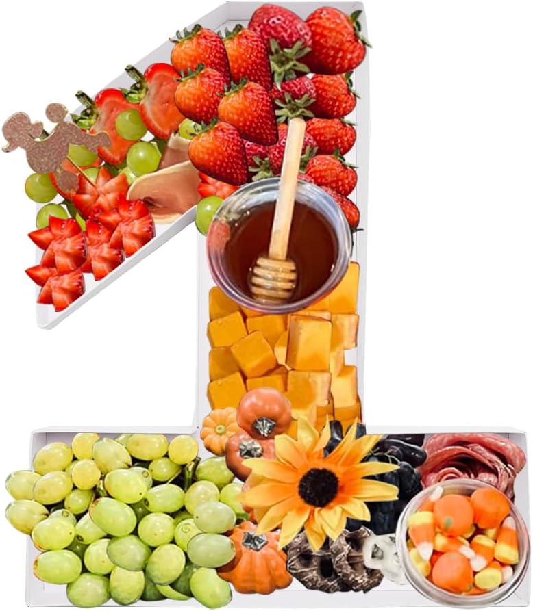 WENPACK 12" Fillable Cardboard Number Shaped Gift Grazing Charcuterie Board Paper Container (1) - Image 3